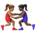 Hvordan Kvindelige brydere: medium teint og mørk teint emoji ser ud på Google.