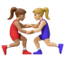 Hvordan Kvindelige brydere: medium teint og medium til lys teint emoji ser ud på Google.