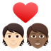 Bagaimana Couple with Heart: Person, Person, Light Skin Tone, Medium-Dark Skin Tone emoji terlihat di Joypixels.