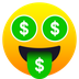 Wie Gesicht mit Dollarzeichen Emoji auf Joypixels aussieht.