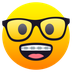 Bagaimana Nerd Face emoji terlihat di Joypixels.