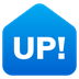 Wie Schriftzug „UP!“ im blauen Quadrat Emoji auf Joypixels aussieht.