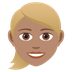 Wie Frau: mittlere Hautfarbe, blond Emoji auf Joypixels aussieht.