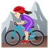 How Woman Mountain Biking: Light Skin Tone emoji looks on Joypixels.