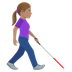 Bagaimana Woman with White Cane Facing Right: Medium Skin Tone emoji terlihat di Joypixels.