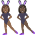 Hur Kvinnor med kaninöron: mellanmörk hy, mörk hy emoji ser ut på Joypixels.