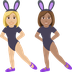 Hur Kvinnor med kaninöron: mellanljus hy, mellanfärgad hy emoji ser ut på Joypixels.