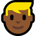 Hoe Man met blond haar: donkergetinte huidskleur emoji eruit ziet op Microsoft.