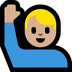 Bagaimana Man Raising Hand: Medium-Light Skin Tone emoji terlihat di Microsoft.