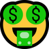 Bagaimana Money-Mouth Face emoji terlihat di Microsoft.