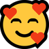 Bagaimana Smiling Face with Hearts emoji terlihat di Microsoft.