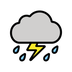 Bagaimana Cloud with Lightning and Rain emoji terlihat di Openmoji.