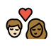 Bagaimana Kiss: Person, Person, Light Skin Tone, Medium-Dark Skin Tone emoji terlihat di Openmoji.