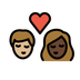 Bagaimana Kiss: Person, Person, Medium-Light Skin Tone, Dark Skin Tone emoji terlihat di Openmoji.