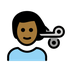 كيف يقص شعره: بشرة بلون معتدل مائل للغامق الرموز التعبيرية تبدو على Openmoji.