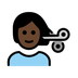 Bagaimana Person Getting Haircut: Dark Skin Tone emoji terlihat di Openmoji.