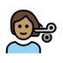 A quoi ressemblent les emoji Personne qui se fait couper les cheveux: peau légèrement mate sur Openmoji.