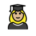 Jak wygląda emoji Studentka: karnacja średnio jasna w Openmoji.