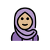 كيف امرأة محجّبة: بشرة بلون فاتح ومعتدل الرموز التعبيرية تبدو على Openmoji.