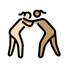 A quoi ressemblent les emoji Lutteuses : peau claire et peau légèrement mate sur Openmoji.