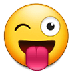 Cómo se ve el emoji Cara sacando la lengua y guiñando un ojo en Samsung.