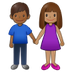 Como o emoji do Homem e mulher de mãos dadas: pele morena e pele morena escura é exibido no Samsung.