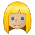 Como o emoji do Mulher: pele morena clara e cabelo loiro é exibido no Samsung.