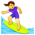 Bagaimana Woman Surfing emoji terlihat di Samsung.