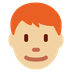 How Man: Medium-Light Skin Tone, Red Hair emoji looks on Twitter.