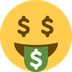 Cómo se ve el emoji Cara con lengua de dinero en Twitter.