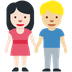 Como o emoji do Homem e mulher de mãos dadas: pele clara e pele morena clara é exibido no Twitter.