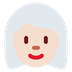 How Woman: Light Skin Tone, White Hair emoji looks on Twitter.