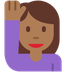 How Woman Raising Hand: Medium-Dark Skin Tone emoji looks on Twitter.