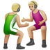 Jak wygląda emoji Mężczyźni uprawiający zapasy: karnacja średnio jasna w Whatsapp.