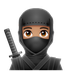 Hoe Ninja: getinte huidskleur emoji eruit ziet op Whatsapp.