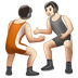 Jak wygląda emoji Osoby uprawiające zapasy: karnacja jasna w Whatsapp.