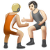 Jak wygląda emoji Osoby uprawiające zapasy: karnacja średnio jasna i karnacja jasna w Whatsapp.