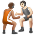 Jak wygląda emoji Osoby uprawiające zapasy: karnacja średnia i karnacja jasna w Whatsapp.