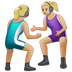 Jak wygląda emoji Kobiety uprawiające zapasy: karnacja średnio jasna w Whatsapp.