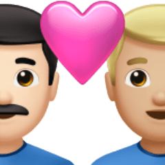 Bagaimana emoji Pasangan dengan simbol hati: lelaki, lelaki, ton kulit cerah dan ton kulit sederhana cerah kelihatan di Apple.