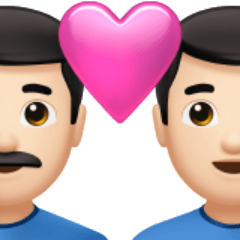 Bagaimana emoji Pasangan dengan simbol hati: lelaki, lelaki dan ton kulit cerah kelihatan di Apple.