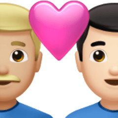 A quoi ressemblent les emoji Couple avec cœur : homme, homme, peau moyennement claire et peau claire sur Apple.