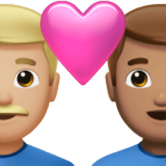 Hoe Stel met hart: man, man, lichtgetinte huidskleur, getinte huidskleur emoji eruit ziet op Apple.