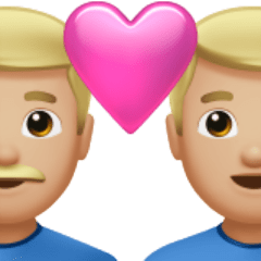 Hoe Stel met hart: man, man, lichtgetinte huidskleur emoji eruit ziet op Apple.