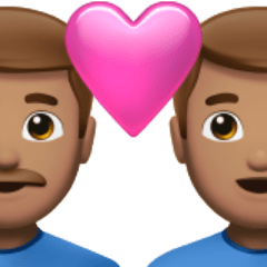 Bagaimana emoji Pasangan dengan simbol hati: lelaki, lelaki dan ton kulit sederhana kelihatan di Apple.