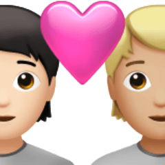 Come Coppia con cuore: persona, persona, carnagione chiara e carnagione abbastanza chiara emoji appare su Apple.