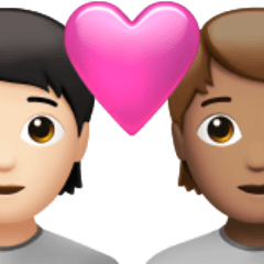 Bagaimana emoji Pasangan dengan simbol hati: dewasa, dewasa, ton kulit cerah dan ton kulit sederhana kelihatan di Apple.