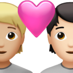 A quoi ressemblent les emoji Couple avec cœur : adulte, adulte, peau moyennement claire et peau claire sur Apple.