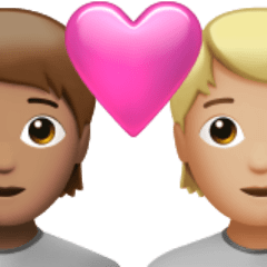 Bagaimana emoji Pasangan dengan simbol hati: dewasa, dewasa, ton kulit sederhana dan ton kulit sederhana cerah kelihatan di Apple.