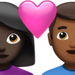 A quoi ressemblent les emoji Couple avec cœur : femme, homme, peau foncée et peau mate sur Apple.